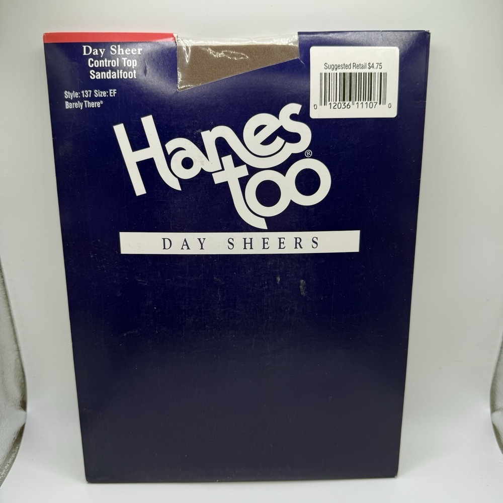 Vtg Hanes Too Pantyhose Day Sheer Control Top Sandalfoot Sizeโ EF Barely There